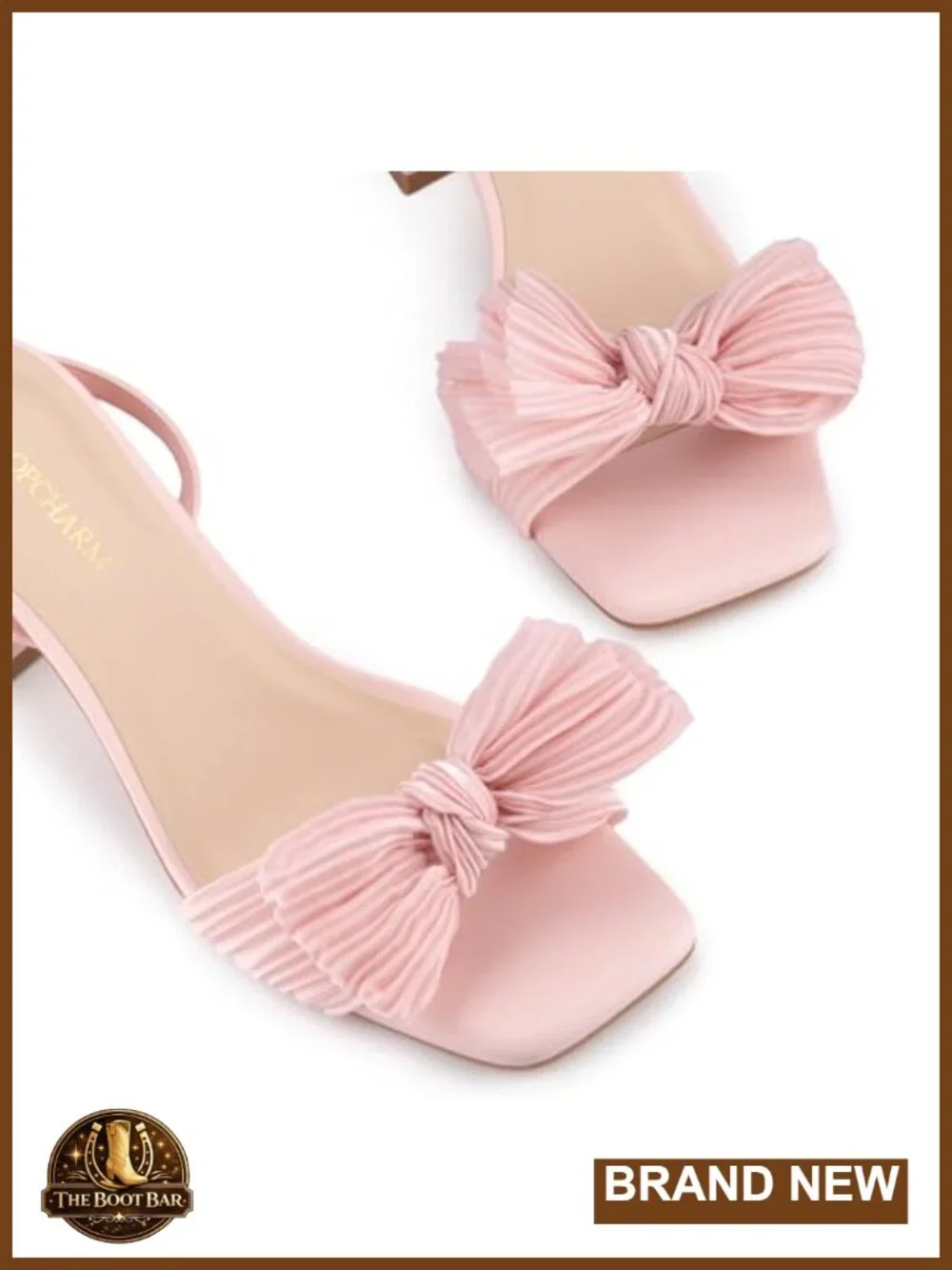 Women's Bow Knot Block Heel Square Open Toe Ankle Strap Sandals Faux Leather